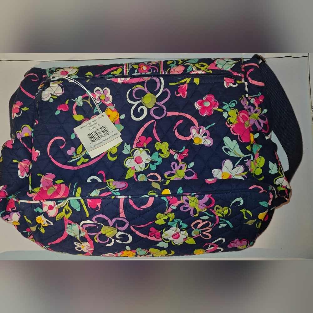 Vera Bradley Messenger Baby Bag Ribbons Navy Floral Breast Cancer Awareness 2012 - Picture 2 of 5